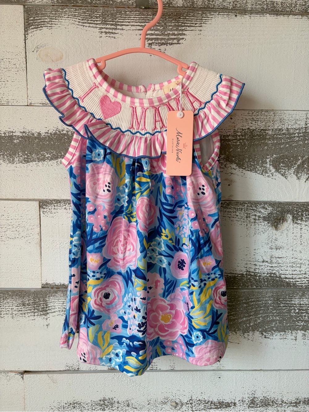 Mini Boden Blue and Pink Floral Ruffle Dress Smocked NWT